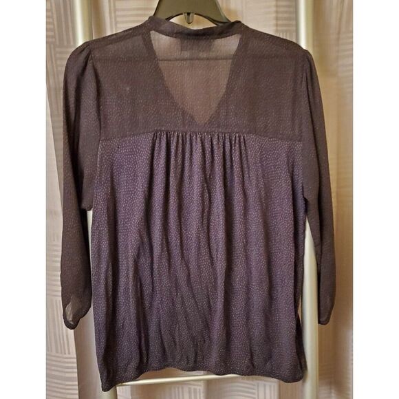 Ann Taylor Loft Blouse Womens M Navy Blue With Red Dots long sleeve - Picture 6 of 6